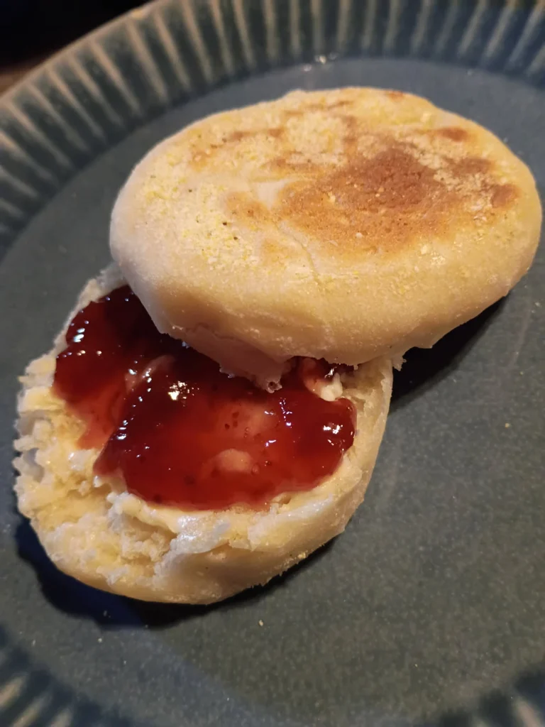sourdough english muffin with jam